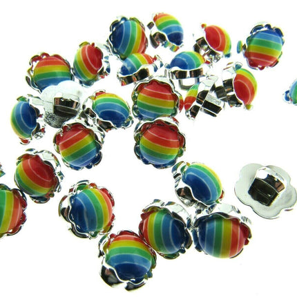 11mm PLASTIC RAINBOW DAISY BUTTONS With SILVER COLOURED EDGE and SHANK - ThreadandTrimmings