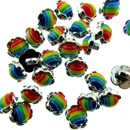 11mm PLASTIC RAINBOW DAISY BUTTONS With SILVER COLOURED EDGE and SHANK - ThreadandTrimmings