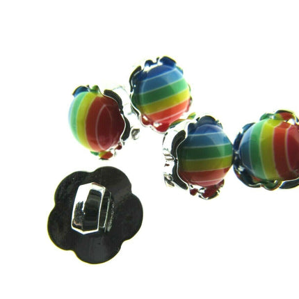 11mm PLASTIC RAINBOW DAISY BUTTONS With SILVER COLOURED EDGE and SHANK - ThreadandTrimmings
