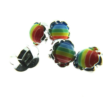 11mm PLASTIC RAINBOW DAISY BUTTONS With SILVER COLOURED EDGE and SHANK - ThreadandTrimmings