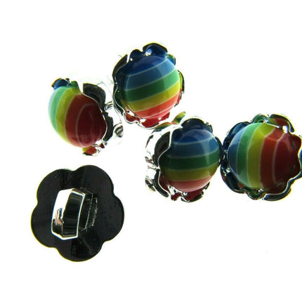 11mm PLASTIC RAINBOW DAISY BUTTONS With SILVER COLOURED EDGE and SHANK - ThreadandTrimmings