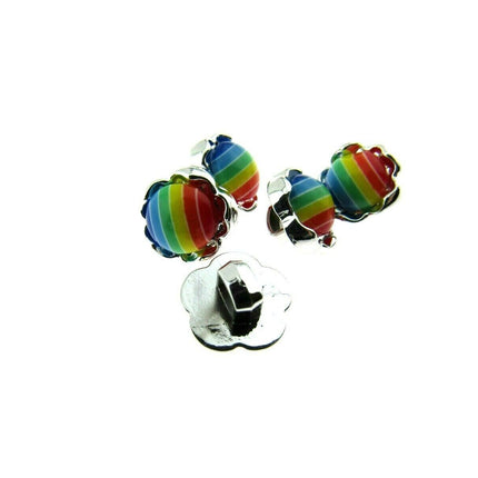 11mm PLASTIC RAINBOW DAISY BUTTONS With SILVER COLOURED EDGE and SHANK - ThreadandTrimmings