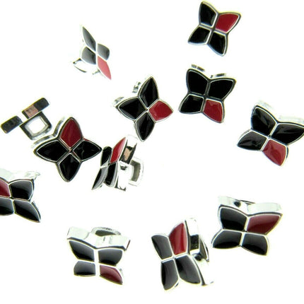 11mm PLASTIC BLACK & RED BUTTONS With SILVER COLOURED EDGE and SHANK - ThreadandTrimmings