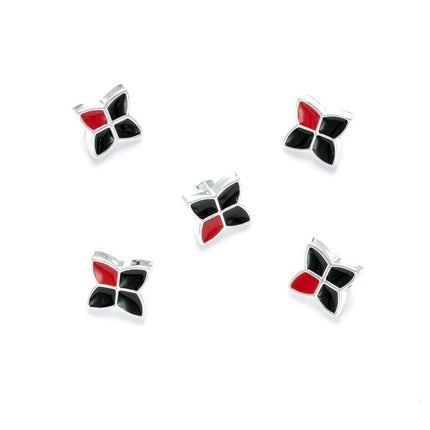 11mm PLASTIC BLACK & RED BUTTONS With SILVER COLOURED EDGE and SHANK - ThreadandTrimmings