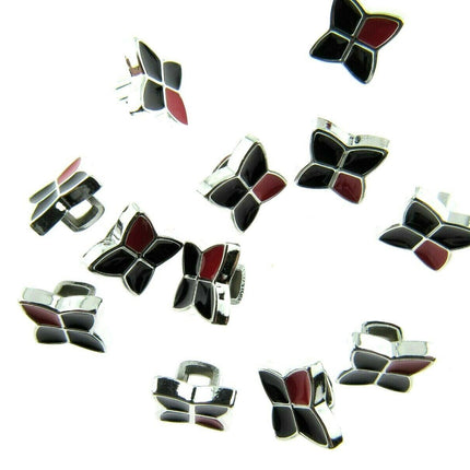 11mm PLASTIC BLACK & RED BUTTONS With SILVER COLOURED EDGE and SHANK - ThreadandTrimmings