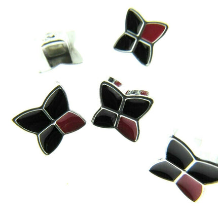 11mm PLASTIC BLACK & RED BUTTONS With SILVER COLOURED EDGE and SHANK - ThreadandTrimmings