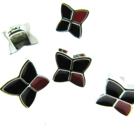 11mm PLASTIC BLACK & RED BUTTONS With SILVER COLOURED EDGE and SHANK - ThreadandTrimmings