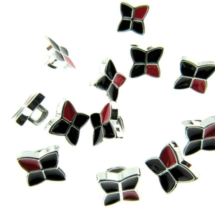 11mm PLASTIC BLACK & RED BUTTONS With SILVER COLOURED EDGE and SHANK - ThreadandTrimmings