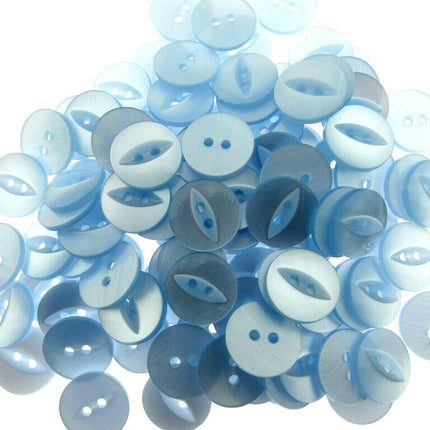 Round Fish Eye Baby Buttons x 100 - From 5 Sizes - 11.5mm 14mm 16mm 19mm 23mm - ThreadandTrimmings