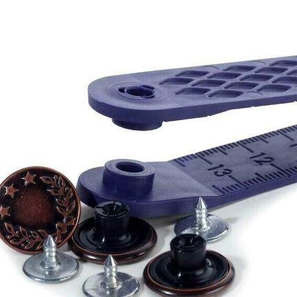 PRYM 17mm JEAN BUTTONS - 8 PIECE CARD With TOOL - NICKEL or ANTIQUE COPPER - ThreadandTrimmings