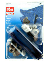 PRYM 17mm JEAN BUTTONS - 8 PIECE CARD With TOOL - NICKEL or ANTIQUE COPPER - ThreadandTrimmings