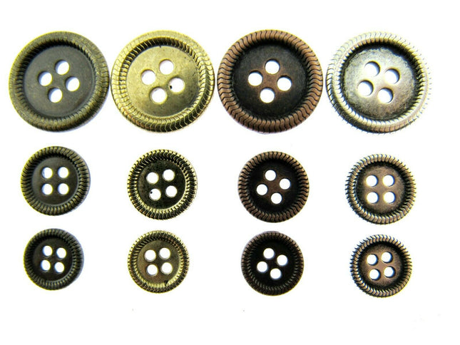 Designer Metal Buttons with 4 Holes 4 Colours 3 Sizes Ring Edge Premium Quality - ThreadandTrimmings