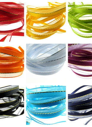 Satin Chiffon Ribbon with Lurex Centre Stripe - 10mm & 22mm - Xmas Ribbon - ThreadandTrimmings