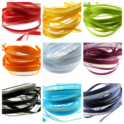 Satin Chiffon Ribbon with Lurex Centre Stripe - 10mm & 22mm - Xmas Ribbon - ThreadandTrimmings