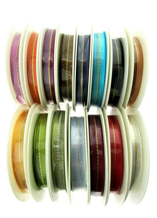 Satin Chiffon Ribbon with Lurex Centre Stripe - 10mm & 22mm - Xmas Ribbon - ThreadandTrimmings