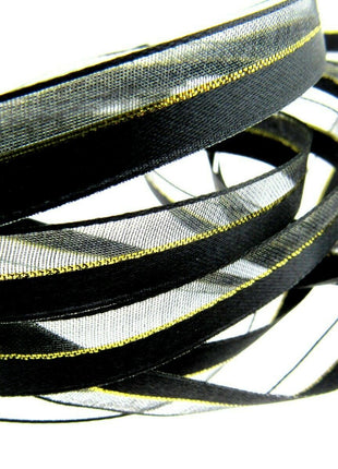 Satin Chiffon Ribbon with Lurex Centre Stripe - 10mm & 22mm - Xmas Ribbon - ThreadandTrimmings