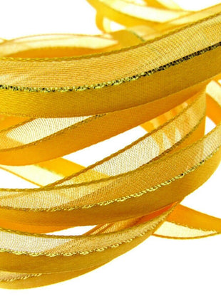 Satin Chiffon Ribbon with Lurex Centre Stripe - 10mm & 22mm - Xmas Ribbon - ThreadandTrimmings