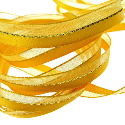 Satin Chiffon Ribbon with Lurex Centre Stripe - 10mm & 22mm - Xmas Ribbon - ThreadandTrimmings