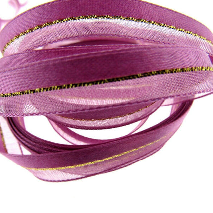 Satin Chiffon Ribbon with Lurex Centre Stripe - 10mm & 22mm - Xmas Ribbon - ThreadandTrimmings
