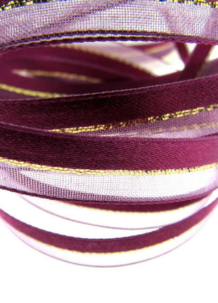 Satin Chiffon Ribbon with Lurex Centre Stripe - 10mm & 22mm - Xmas Ribbon - ThreadandTrimmings