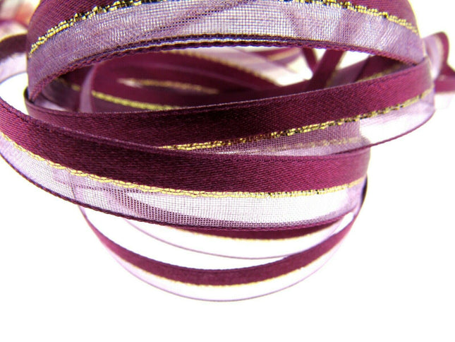 Satin Chiffon Ribbon with Lurex Centre Stripe - 10mm & 22mm - Xmas Ribbon - ThreadandTrimmings