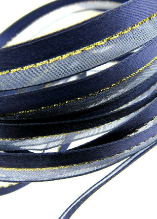 Satin Chiffon Ribbon with Lurex Centre Stripe - 10mm & 22mm - Xmas Ribbon - ThreadandTrimmings