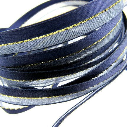 Satin Chiffon Ribbon with Lurex Centre Stripe - 10mm & 22mm - Xmas Ribbon - ThreadandTrimmings