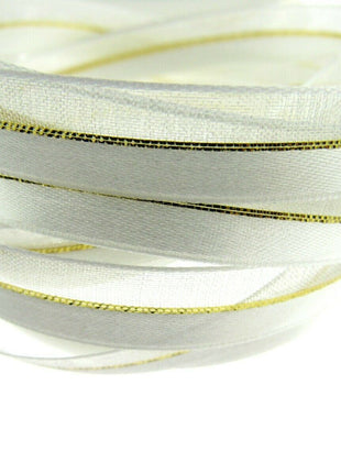 Satin Chiffon Ribbon with Lurex Centre Stripe - 10mm & 22mm - Xmas Ribbon - ThreadandTrimmings