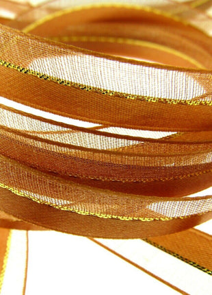 Satin Chiffon Ribbon with Lurex Centre Stripe - 10mm & 22mm - Xmas Ribbon - ThreadandTrimmings