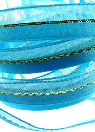 Satin Chiffon Ribbon with Lurex Centre Stripe - 10mm & 22mm - Xmas Ribbon - ThreadandTrimmings