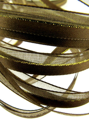 Satin Chiffon Ribbon with Lurex Centre Stripe - 10mm & 22mm - Xmas Ribbon - ThreadandTrimmings