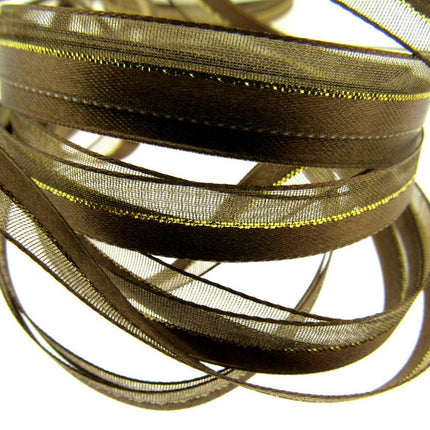 Satin Chiffon Ribbon with Lurex Centre Stripe - 10mm & 22mm - Xmas Ribbon - ThreadandTrimmings