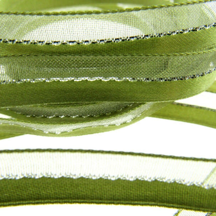 Satin Chiffon Ribbon with Lurex Centre Stripe - 10mm & 22mm - Xmas Ribbon - ThreadandTrimmings