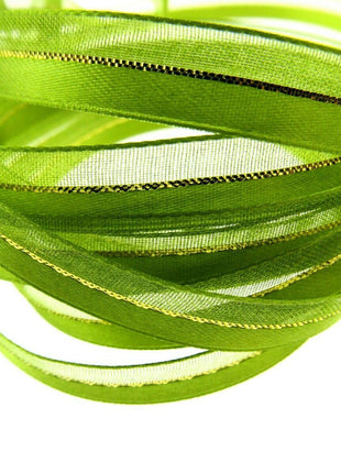 Satin Chiffon Ribbon with Lurex Centre Stripe - 10mm & 22mm - Xmas Ribbon - ThreadandTrimmings