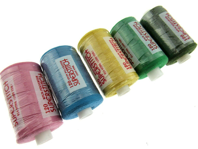 ** 5 x RANDOM ASSORTED COLOURS 1000 YARD SPUN POLYESTER 120's THREAD - CLEARANCE - ThreadandTrimmings