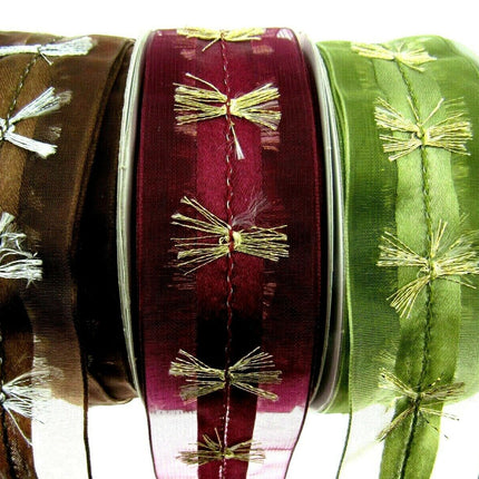 Wired Organza Chiffon Ribbon with Wired Satin Centre with Fringe - 38mm x 3m - ThreadandTrimmings