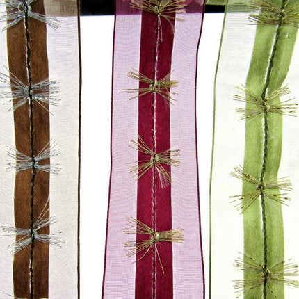Wired Organza Chiffon Ribbon with Wired Satin Centre with Fringe - 38mm x 3m - ThreadandTrimmings
