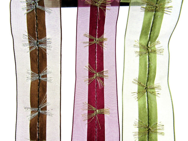 Wired Organza Chiffon Ribbon with Wired Satin Centre with Fringe - 38mm x 3m - ThreadandTrimmings
