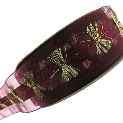 Wired Organza Chiffon Ribbon with Wired Satin Centre with Fringe - 38mm x 3m - ThreadandTrimmings