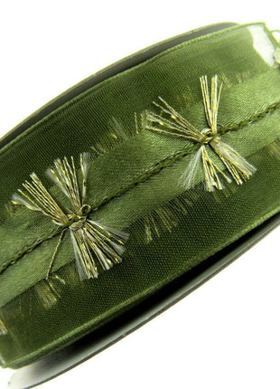 Wired Organza Chiffon Ribbon with Wired Satin Centre with Fringe - 38mm x 3m - ThreadandTrimmings