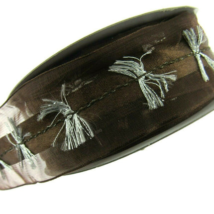Wired Organza Chiffon Ribbon with Wired Satin Centre with Fringe - 38mm x 3m - ThreadandTrimmings