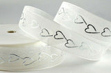 Heart Organza Ribbon with Printed Silver or Gold Heart - 3m Piece 15mm / 25mm -