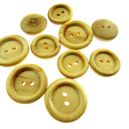 TWO HOLE RING EDGE WOODEN BUTTONS - SIZE 18mm & 23mm (CW2) - ThreadandTrimmings