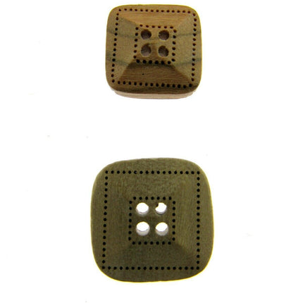 Square Wooden Buttons Made From Olive Wood Four Hole Beige 3 Sizes CW9