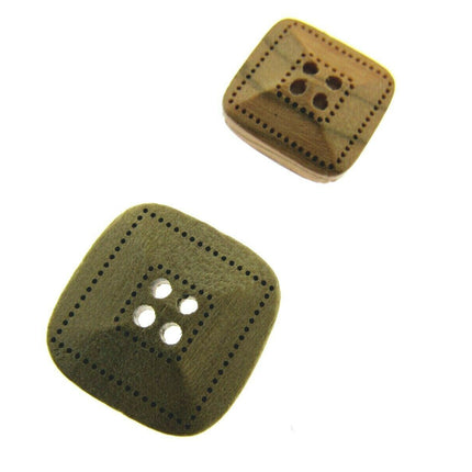 Square Wooden Buttons Made From Olive Wood Four Hole Beige 3 Sizes CW9