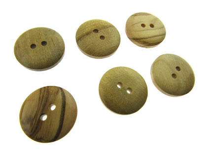 6 x 2-HOLE DOMED OLIVE WOOD BUTTONS - 4 SIZES AVAILABLE (CW6) - ThreadandTrimmings
