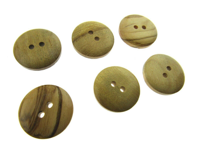 6 x 2-HOLE DOMED OLIVE WOOD BUTTONS - 4 SIZES AVAILABLE (CW6) - ThreadandTrimmings