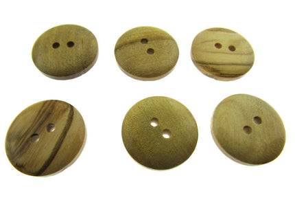 6 x 2-HOLE DOMED OLIVE WOOD BUTTONS - 4 SIZES AVAILABLE (CW6) - ThreadandTrimmings