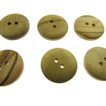 6 x 2-HOLE DOMED OLIVE WOOD BUTTONS - 4 SIZES AVAILABLE (CW6) - ThreadandTrimmings