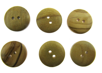 6 x 2-HOLE DOMED OLIVE WOOD BUTTONS - 4 SIZES AVAILABLE (CW6) - ThreadandTrimmings